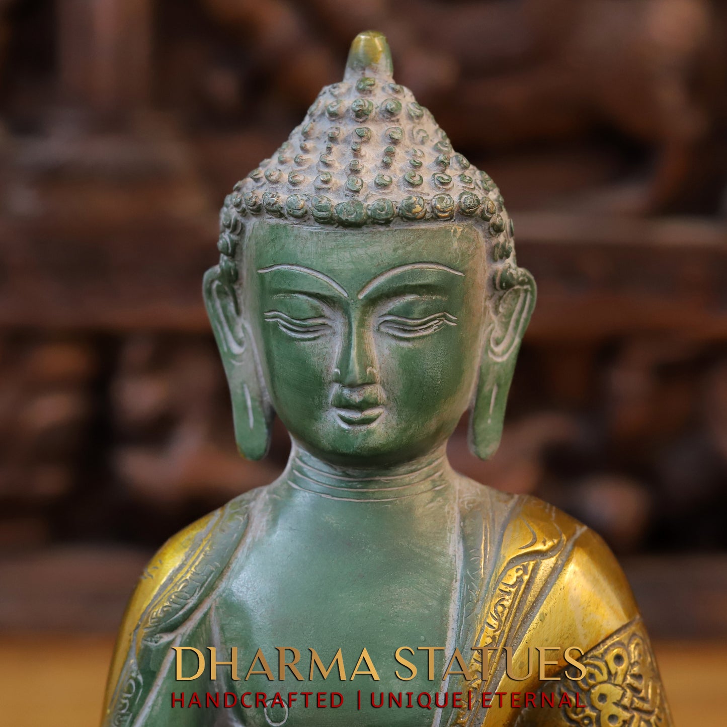 Brass Buddha, Green & Golden Finish, 12"