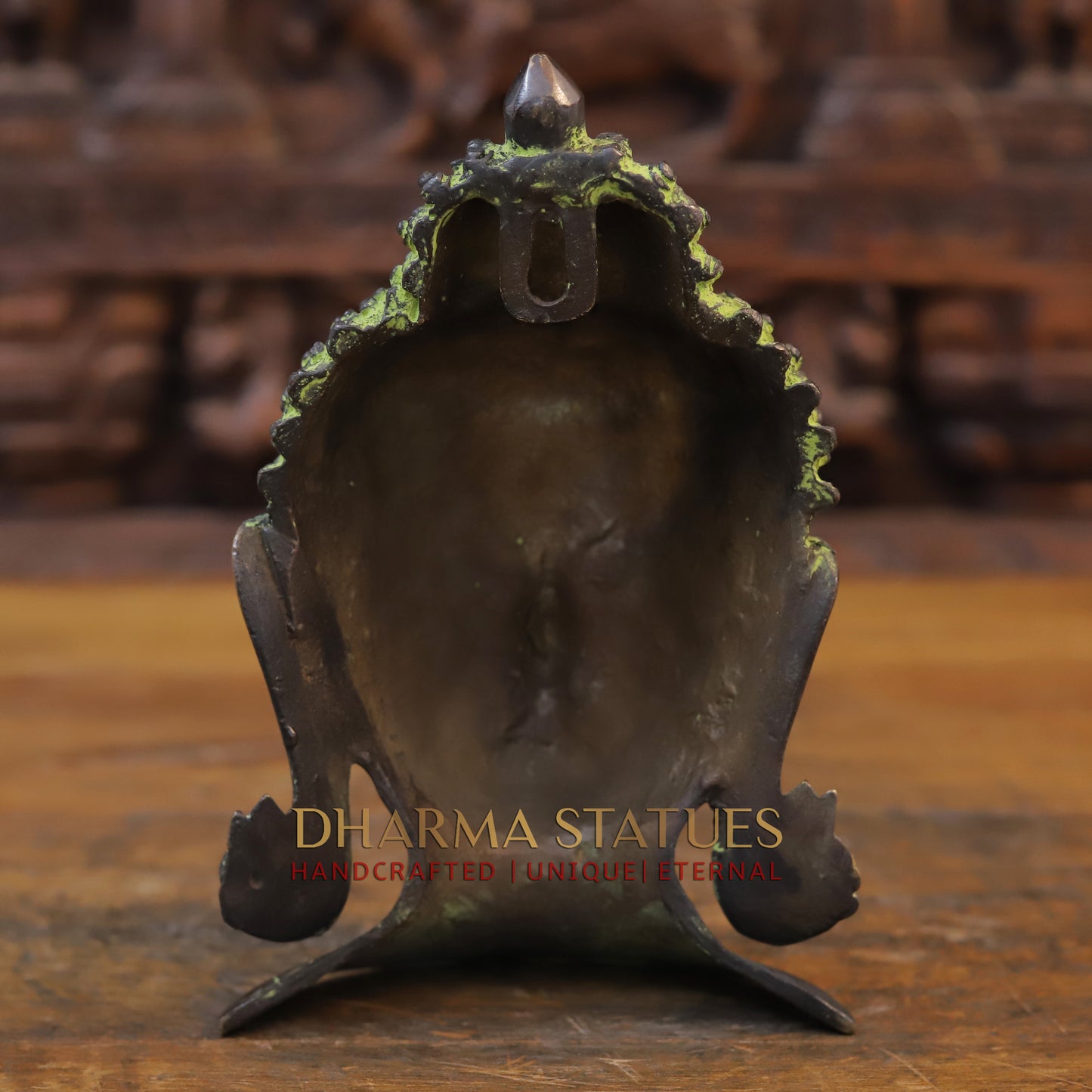 Brass Buddha Head, Green tint & Golden Finish, 8.5"