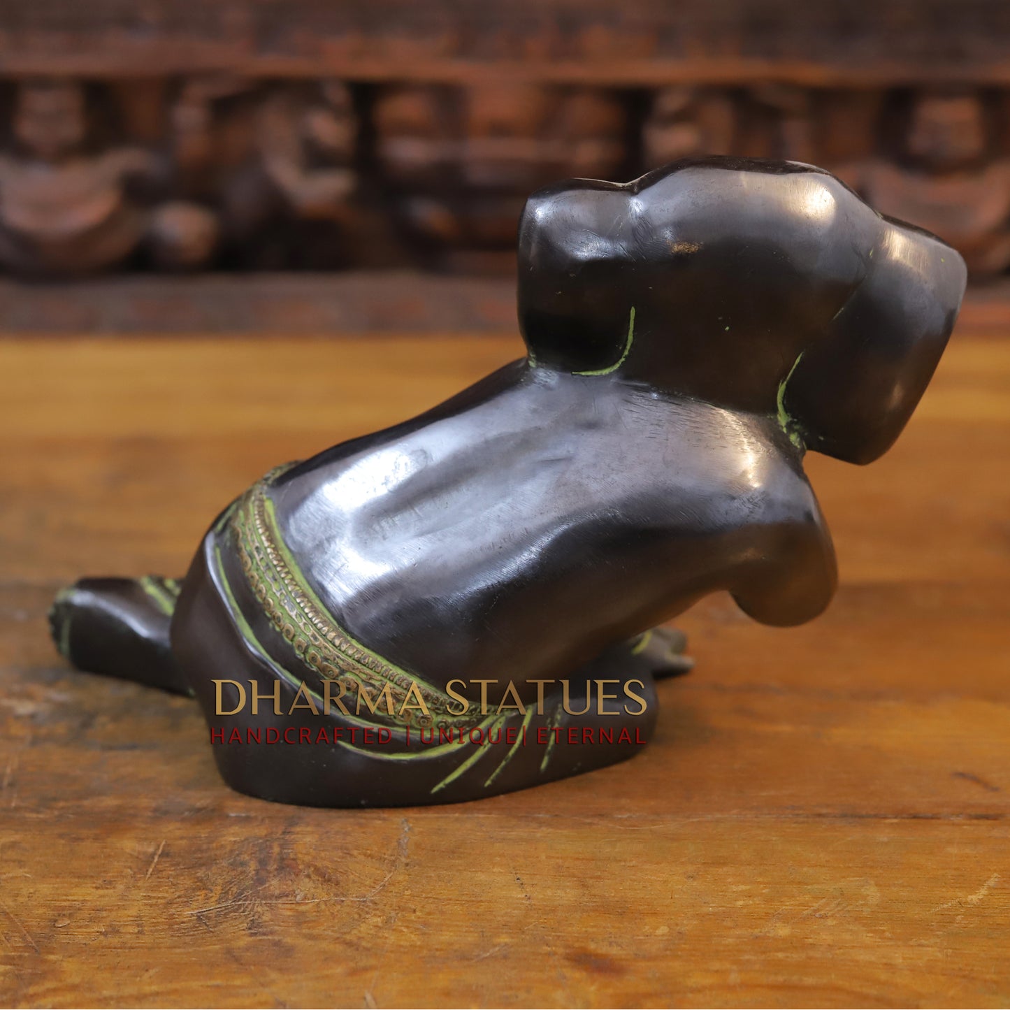 Brass Crawling Ganesh, Golden & Copper Finish with Green tint, 7"