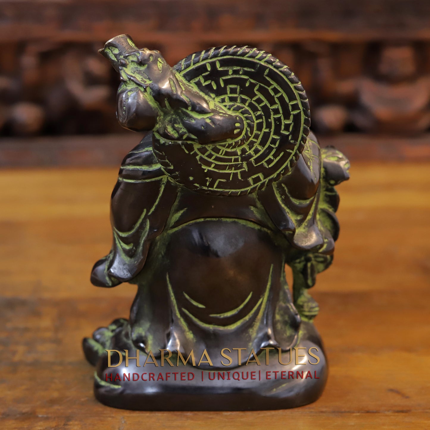 Brass Laughing Buddha, Copper & Green Tint, 8.5"