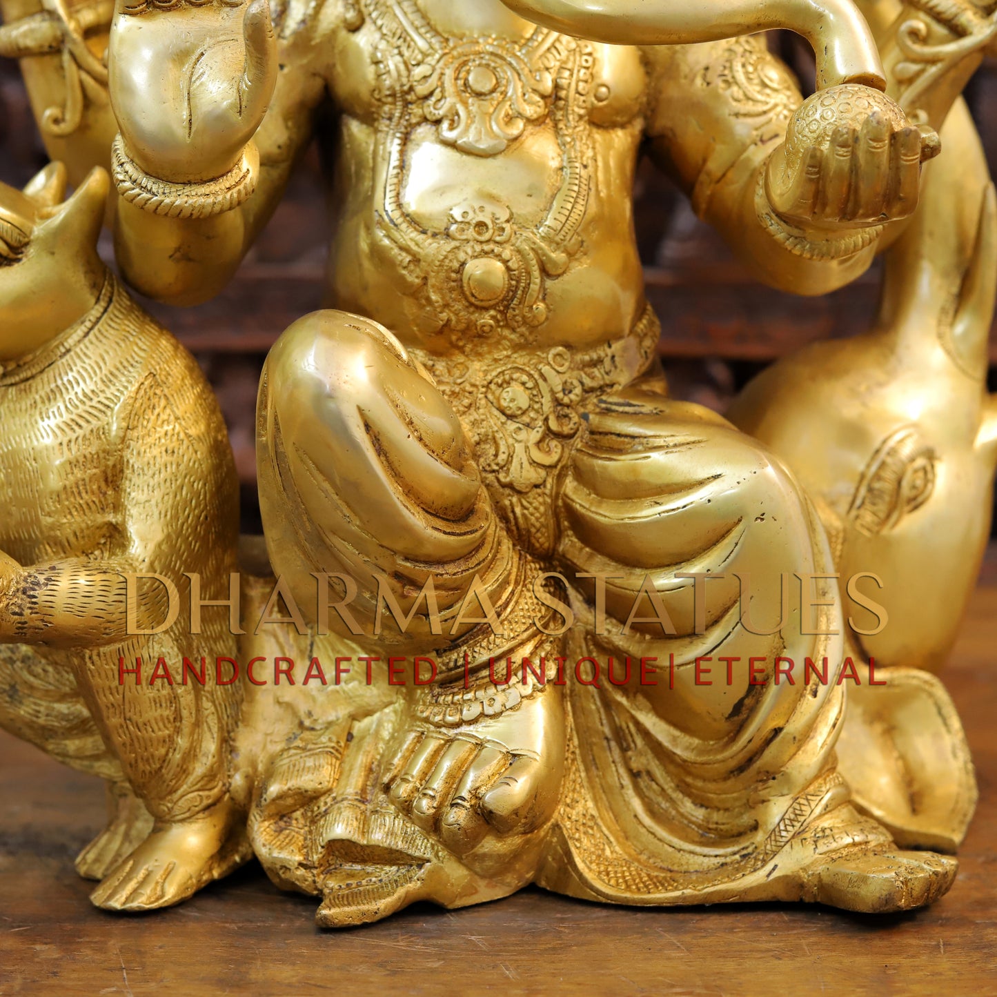 Brass Ganesh with Mushaka, Fine Golden Finish, 21"