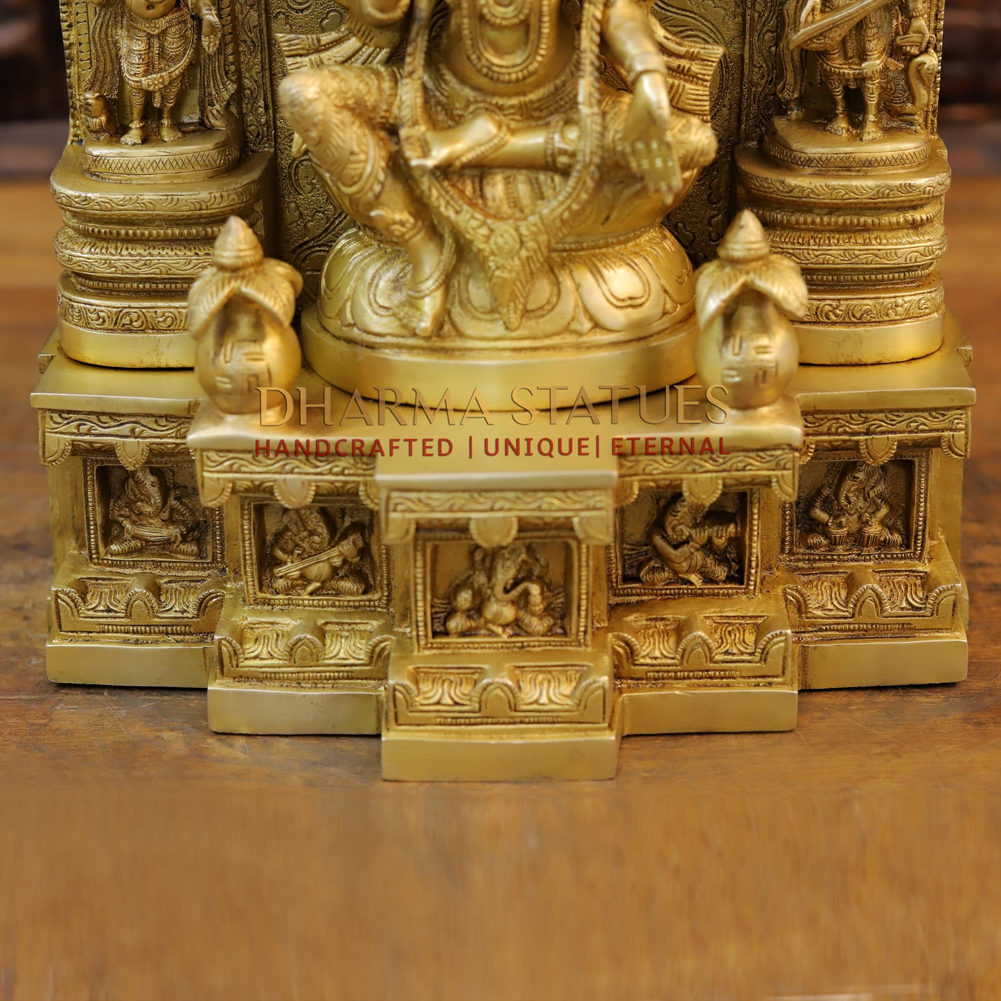 Brass Laxshmi & Ganesh Seated in Temple with rat, Special Gold, 18.5"