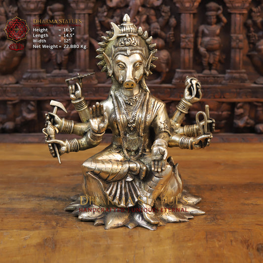 Brass Varahi Devi, Fine Golden Finish, 16.5"