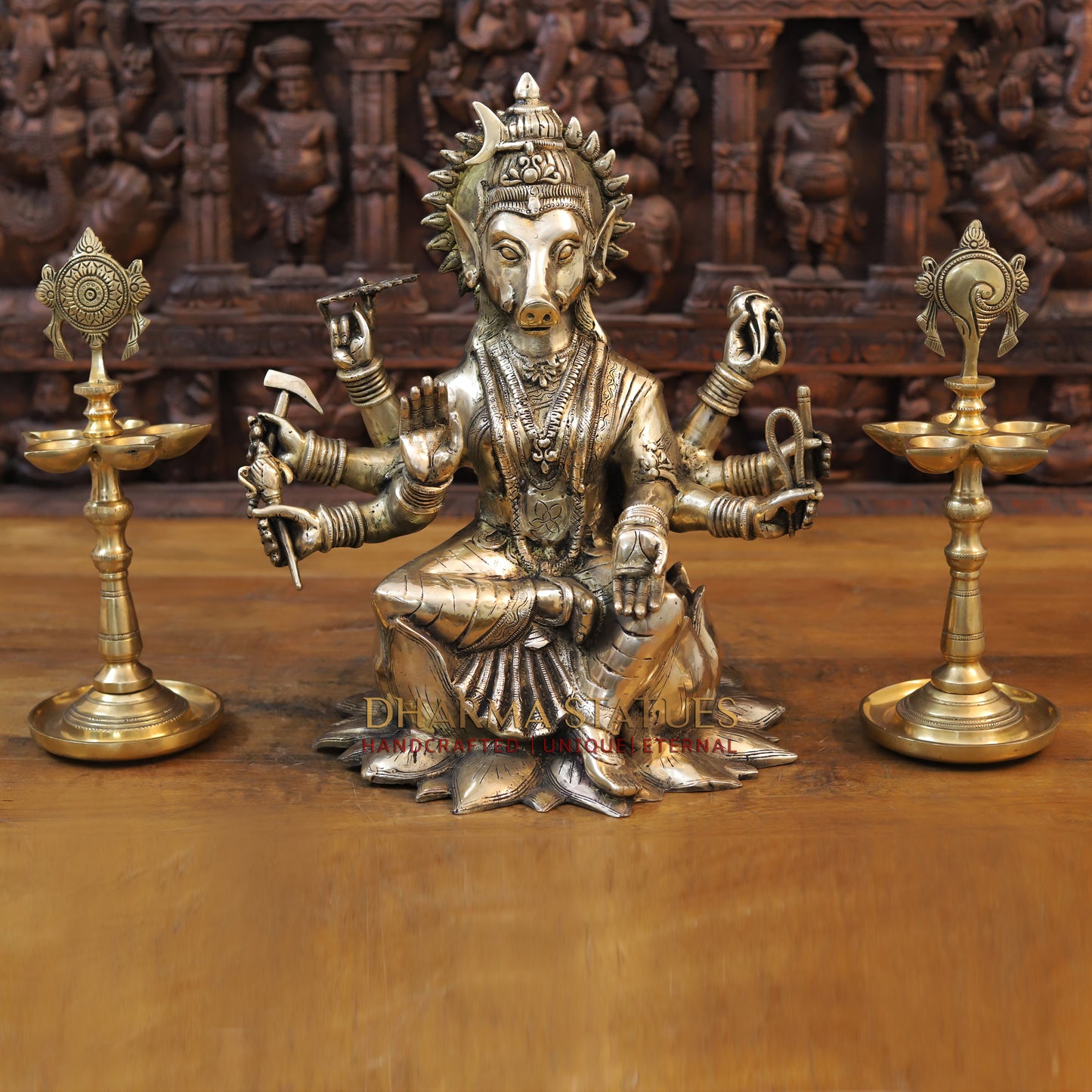 Brass Varahi Devi, Fine Golden Finish, 16.5"