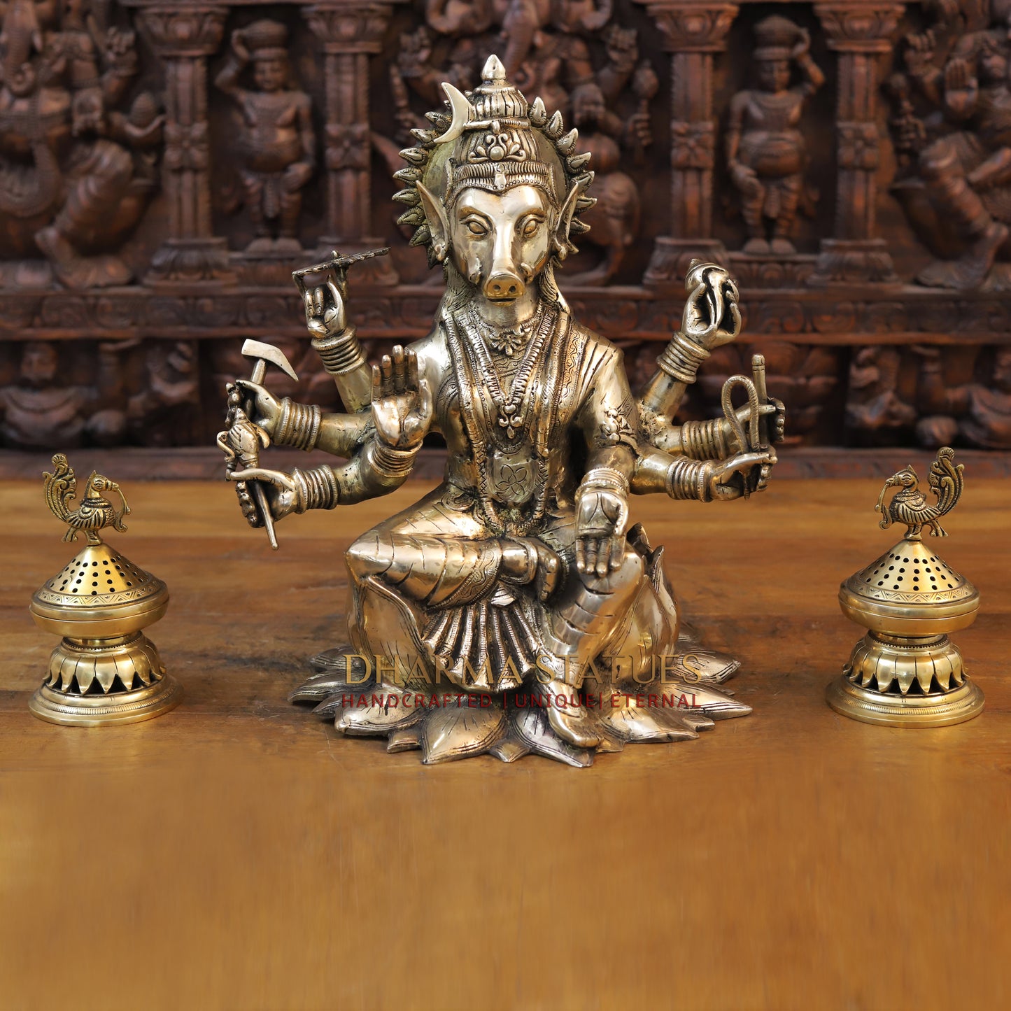 Brass Varahi Devi, Fine Golden Finish, 16.5"