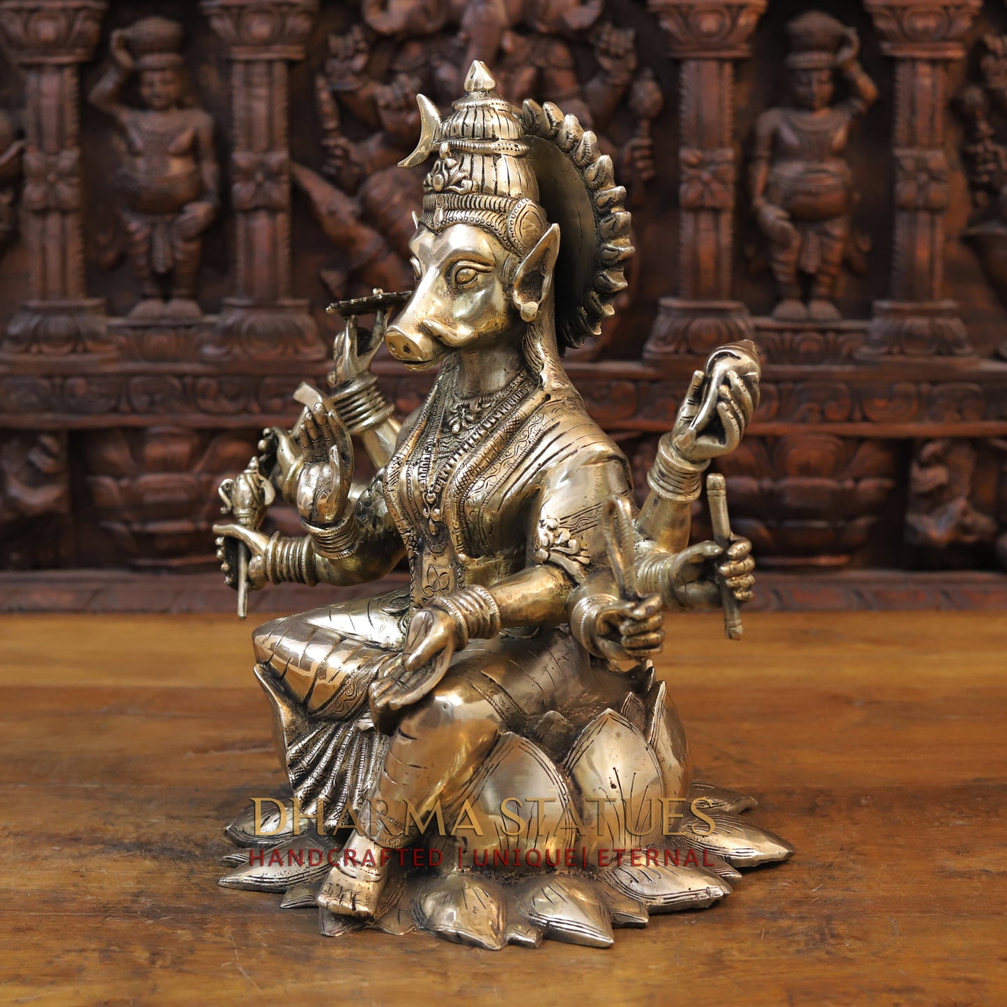 Brass Varahi Devi, Fine Golden Finish, 16.5"