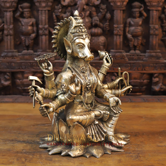 Brass Varahi Devi, Fine Golden Finish, 16.5"