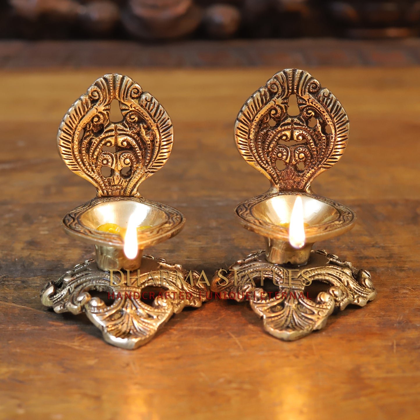 Brass Golden Diya Lamp on Pedestal, Golden Finish, 5.5"