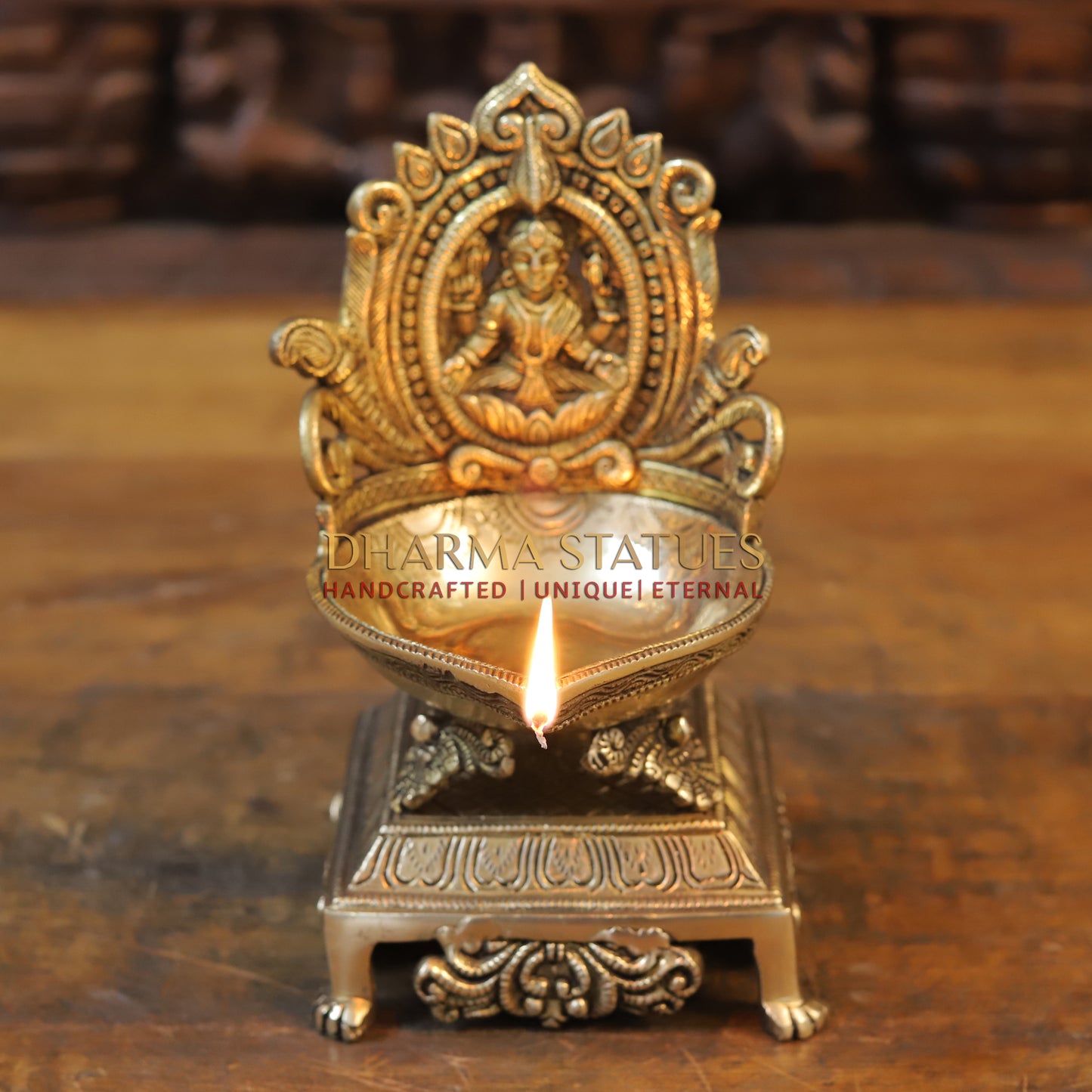 Brass Mahalakshmi Diya(Lamp)- Handcrafted Golden Fine Work 7"