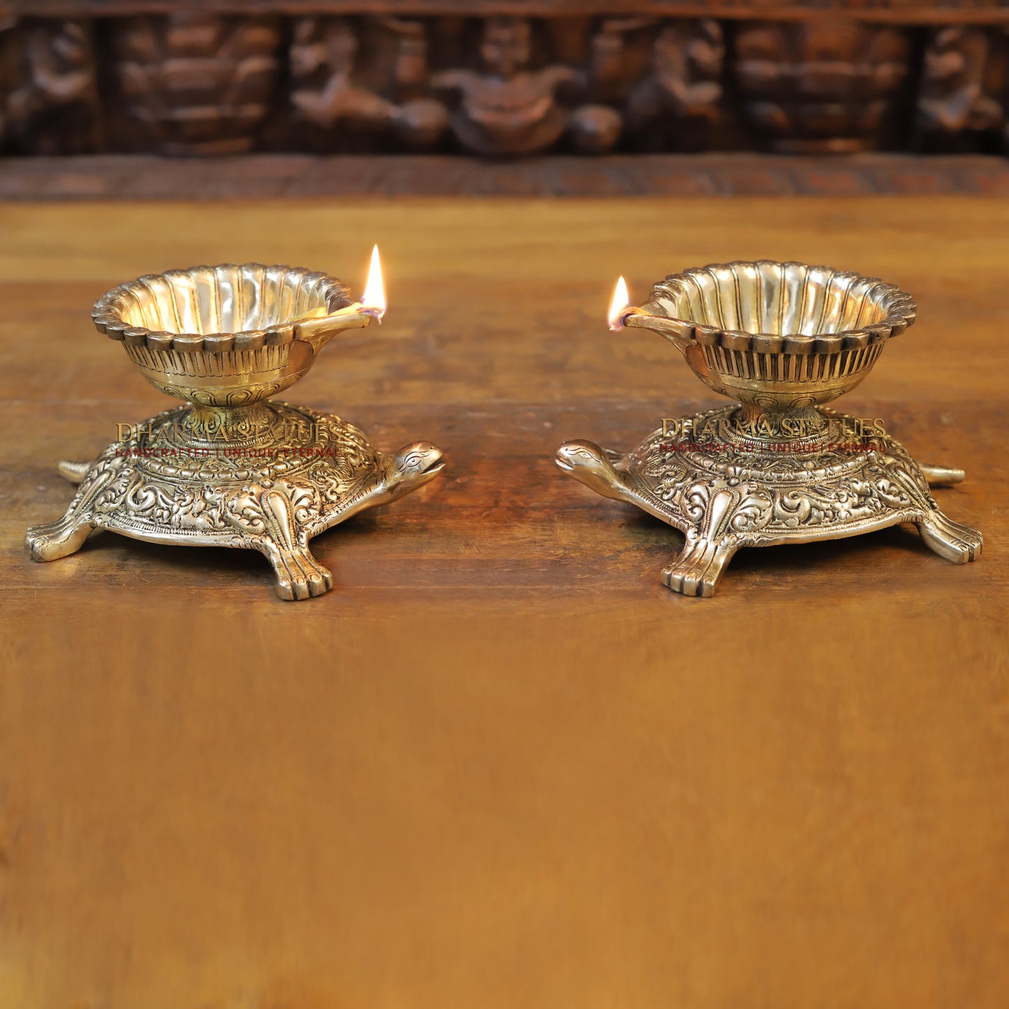 Brass Tortoise Diya, Fine Golden Finish, 4"