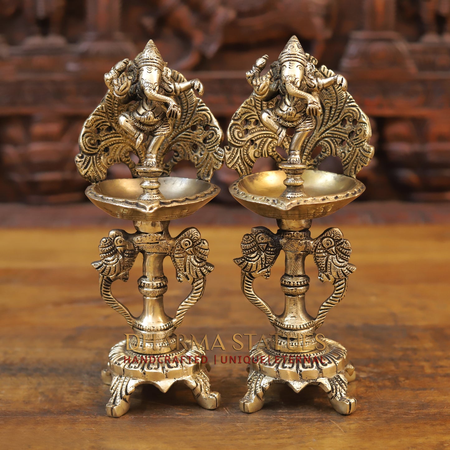Brass Ganesh Diya, Golden Finish, 9.5"