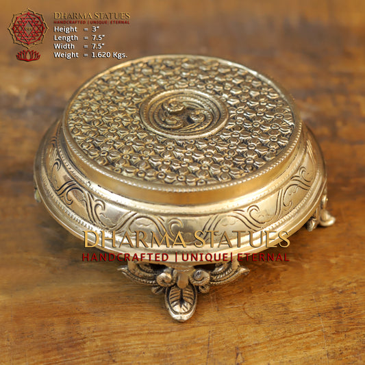 Brass Chowki for Pooja, Golden Finish, 3"
