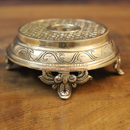 Brass Chowki for Pooja, Golden Finish, 3"
