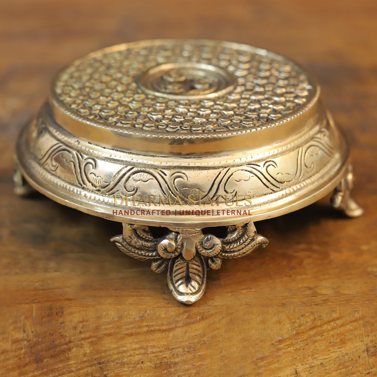 Brass Chowki for Pooja, Golden Finish, 3"