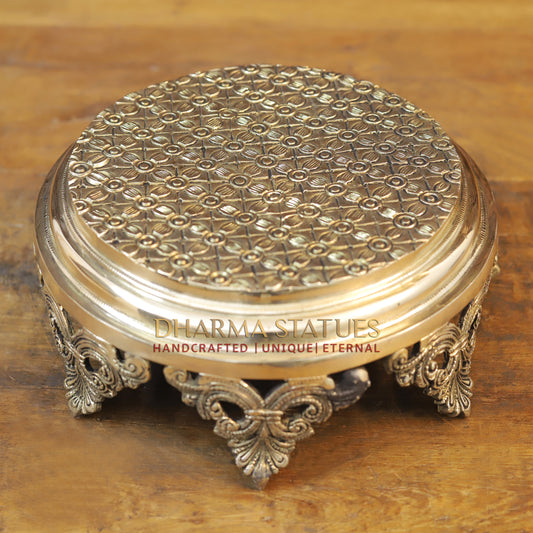 Brass Chowki for Pooja, Golden Finish, 4.5"