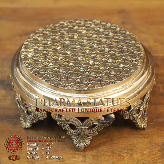 Brass Chowki for Pooja, Golden Finish, 4.5"