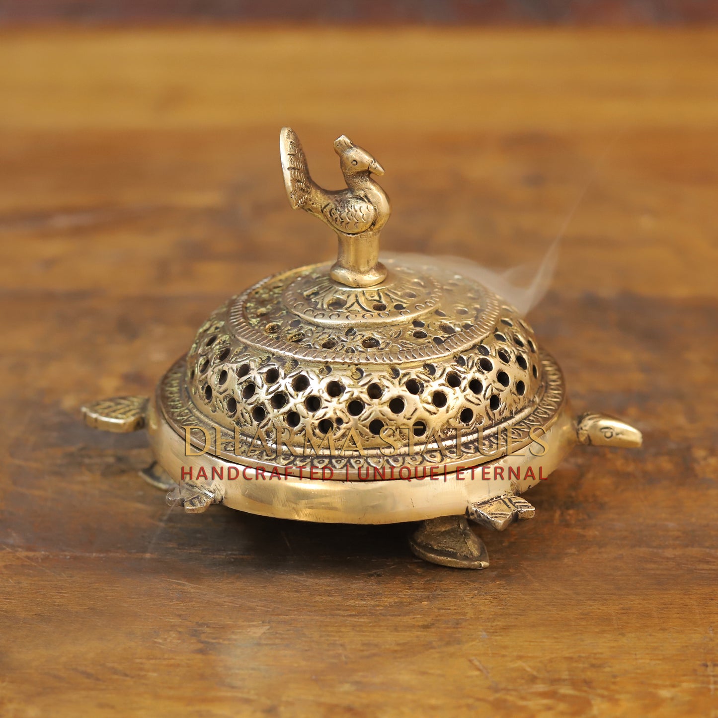 Brass Peacock Incense Burner, Gold Finish, 5.5"