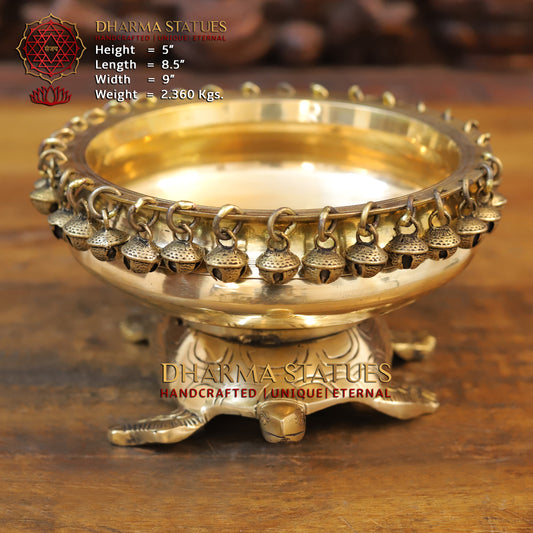 Brass Tortoise Urli, Golden Finish, 5"