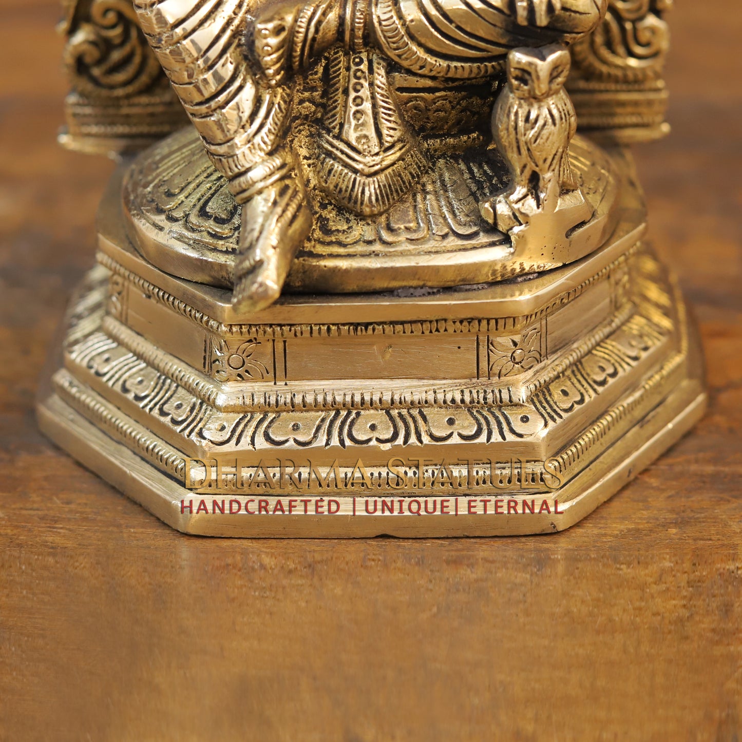 Brass Laxmi seated with Frame, Blessing Posture, Golden Finish, 10"