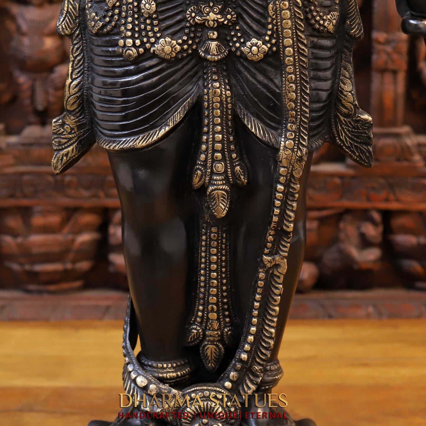 Brass Vishnu standing on Lotus with Sheshnag, Black Patina & Golden Finish, 41"