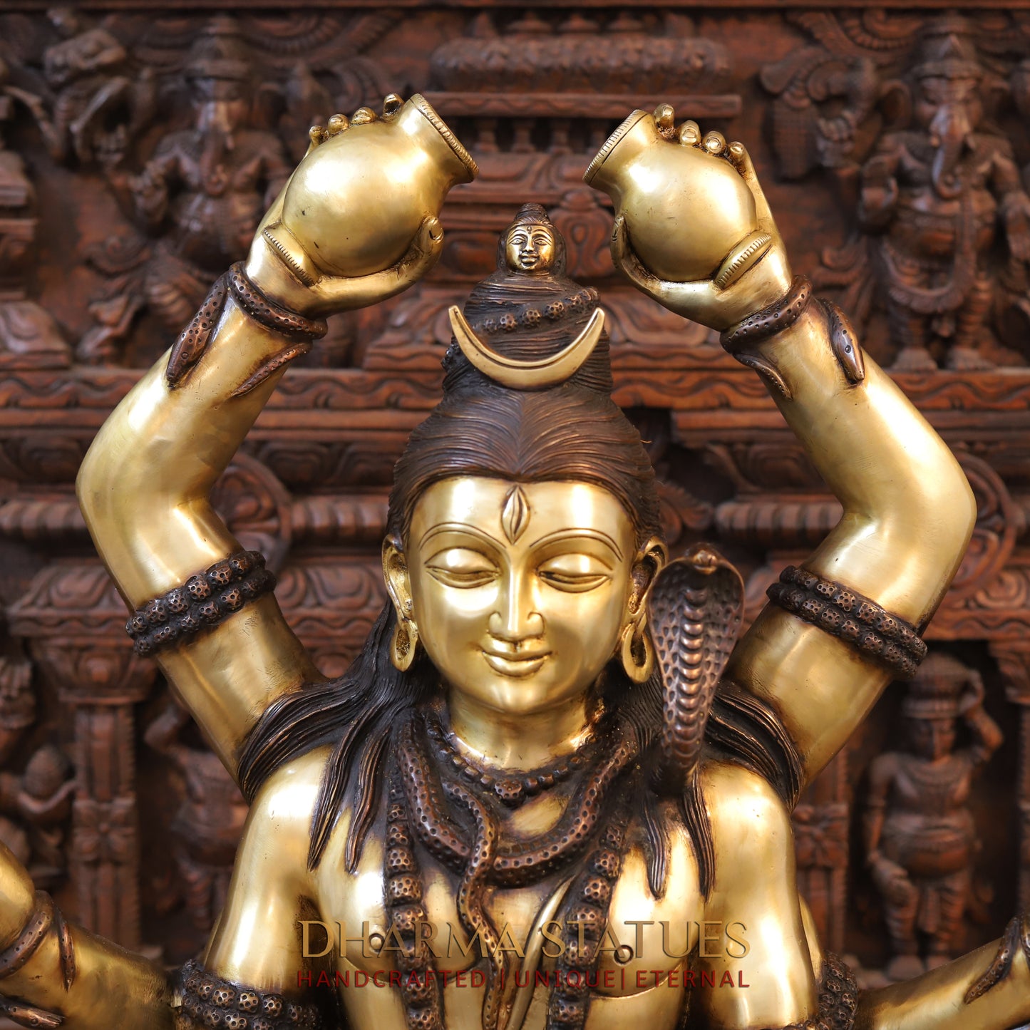 Brass Lord Shiva Mrityunjaya – Supreme Power of Conquering Death and Suffering, Golden & Copper Finish, 32"