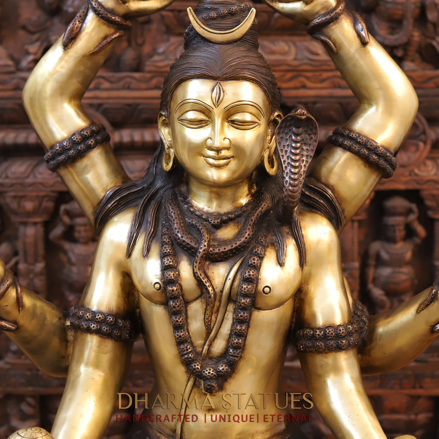Brass Lord Shiva Mrityunjaya – Supreme Power of Conquering Death and Suffering, Golden & Copper Finish, 32"