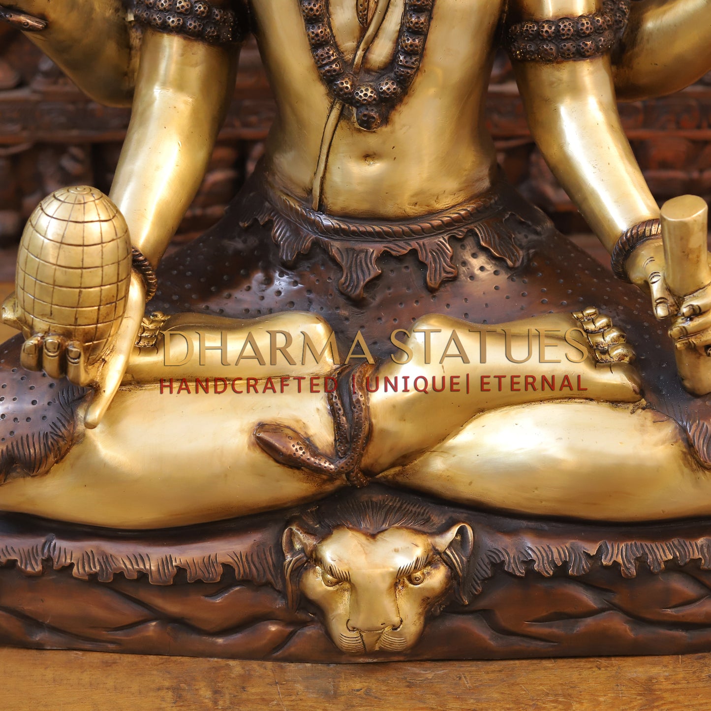 Brass Lord Shiva Mrityunjaya – Supreme Power of Conquering Death and Suffering, Golden & Copper Finish, 32"