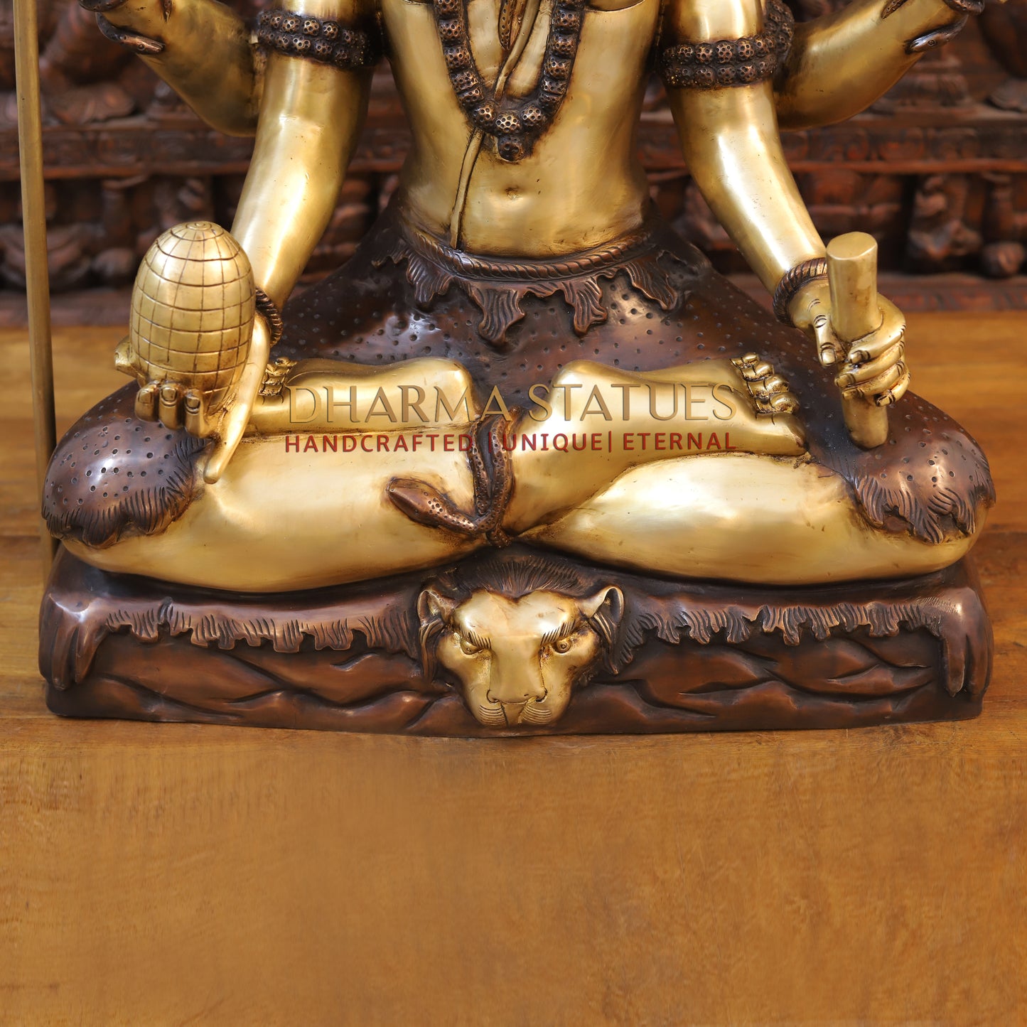 Brass Lord Shiva Mrityunjaya – Supreme Power of Conquering Death and Suffering, Golden & Copper Finish, 32"