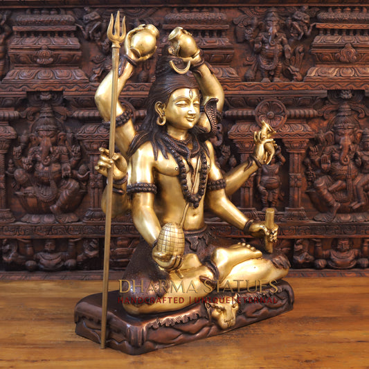 Brass Lord Shiva Mrityunjaya – Supreme Power of Conquering Death and Suffering, Golden & Copper Finish, 32"