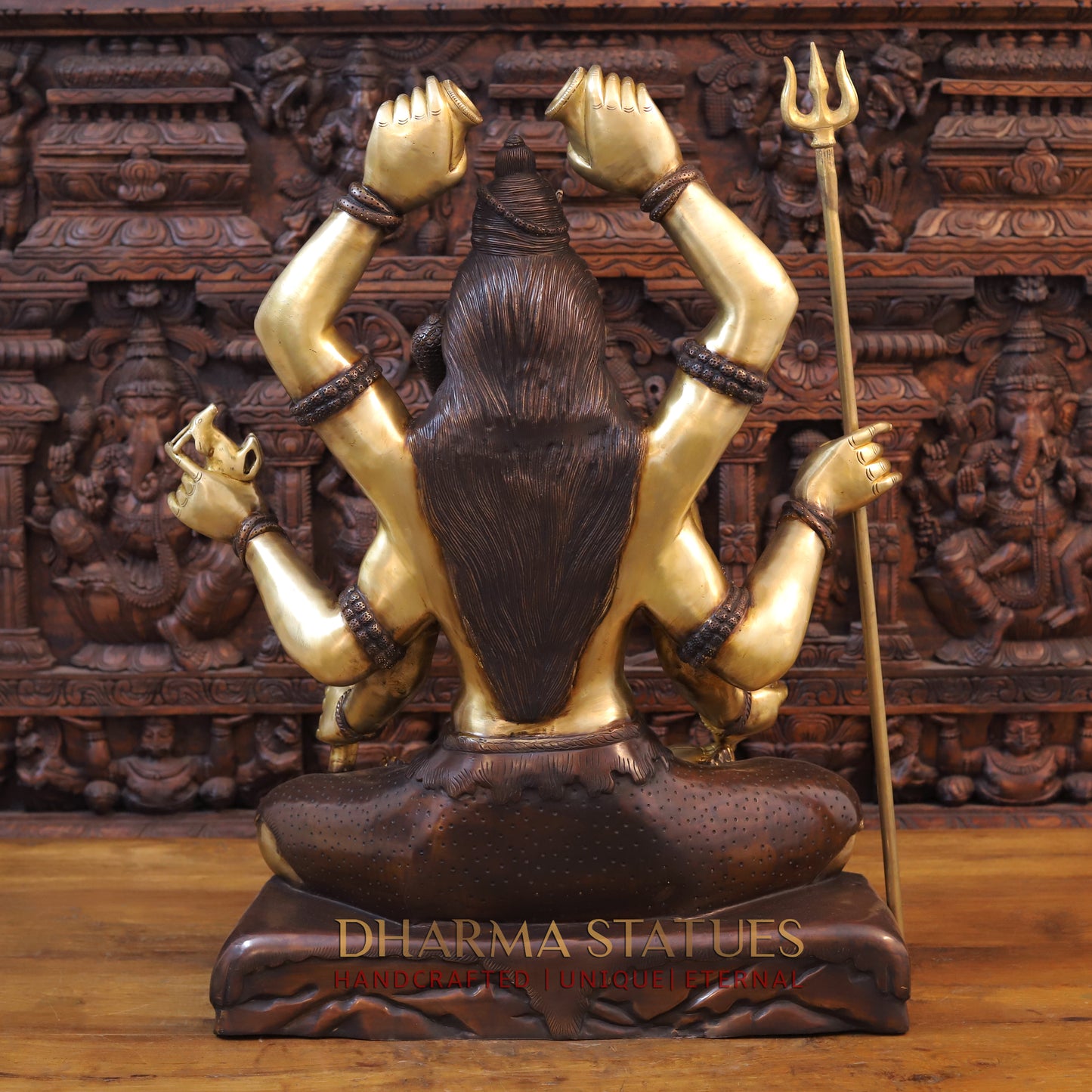 Brass Lord Shiva Mrityunjaya – Supreme Power of Conquering Death and Suffering, Golden & Copper Finish, 32"