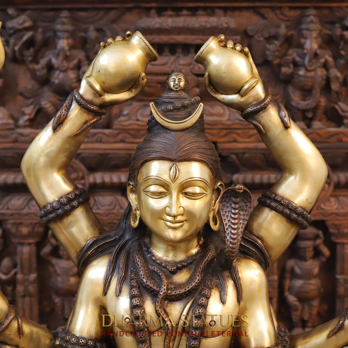 Brass Lord Shiva Mrityunjaya – Supreme Power of Conquering Death and Suffering, Golden & Copper Finish, 32"