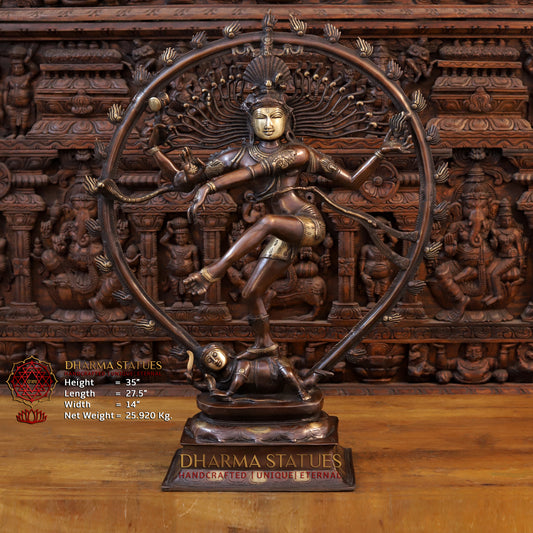 Brass Nataraja Statue, Dancing Shiva, Copper & Golden Finish, 35"