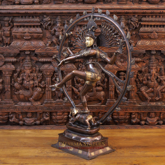 Brass Nataraja Statue, Dancing Shiva, Copper & Golden Finish, 35"