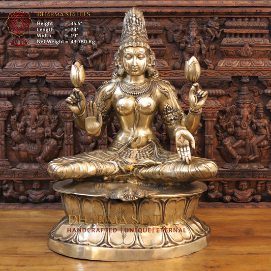 Brass Lakshmi, Blessing Posture, Golden Finish, 35.5"