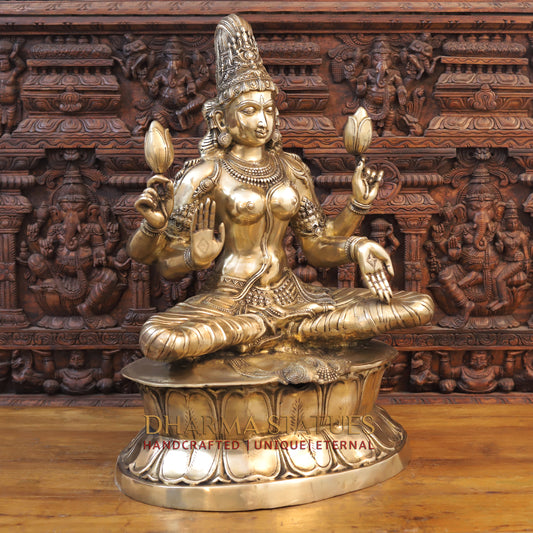 Brass Lakshmi, Blessing Posture, Golden Finish, 35.5"