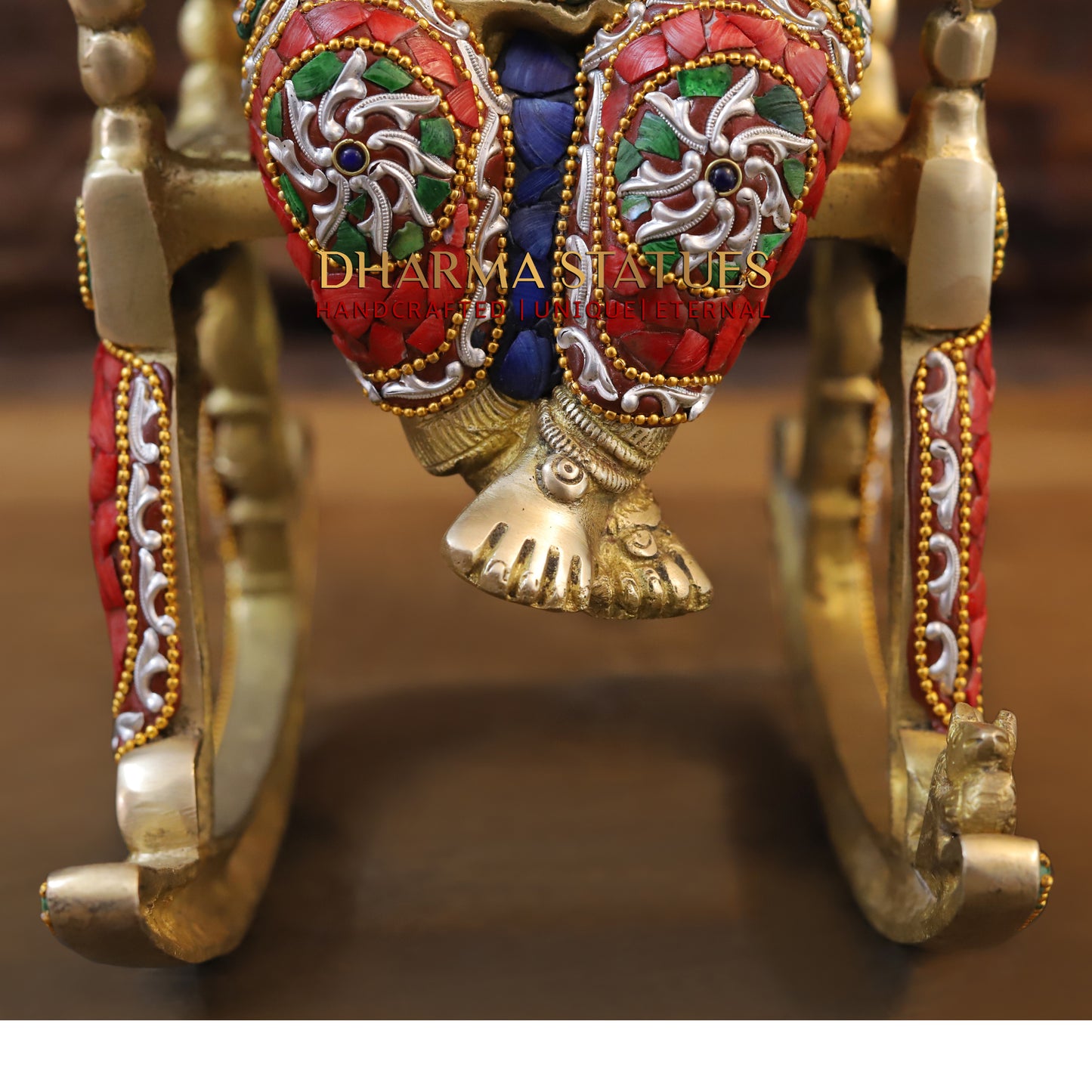 Brass Ganesh on Chair Reading a Veda, Stonework & Golden Finish, 18"