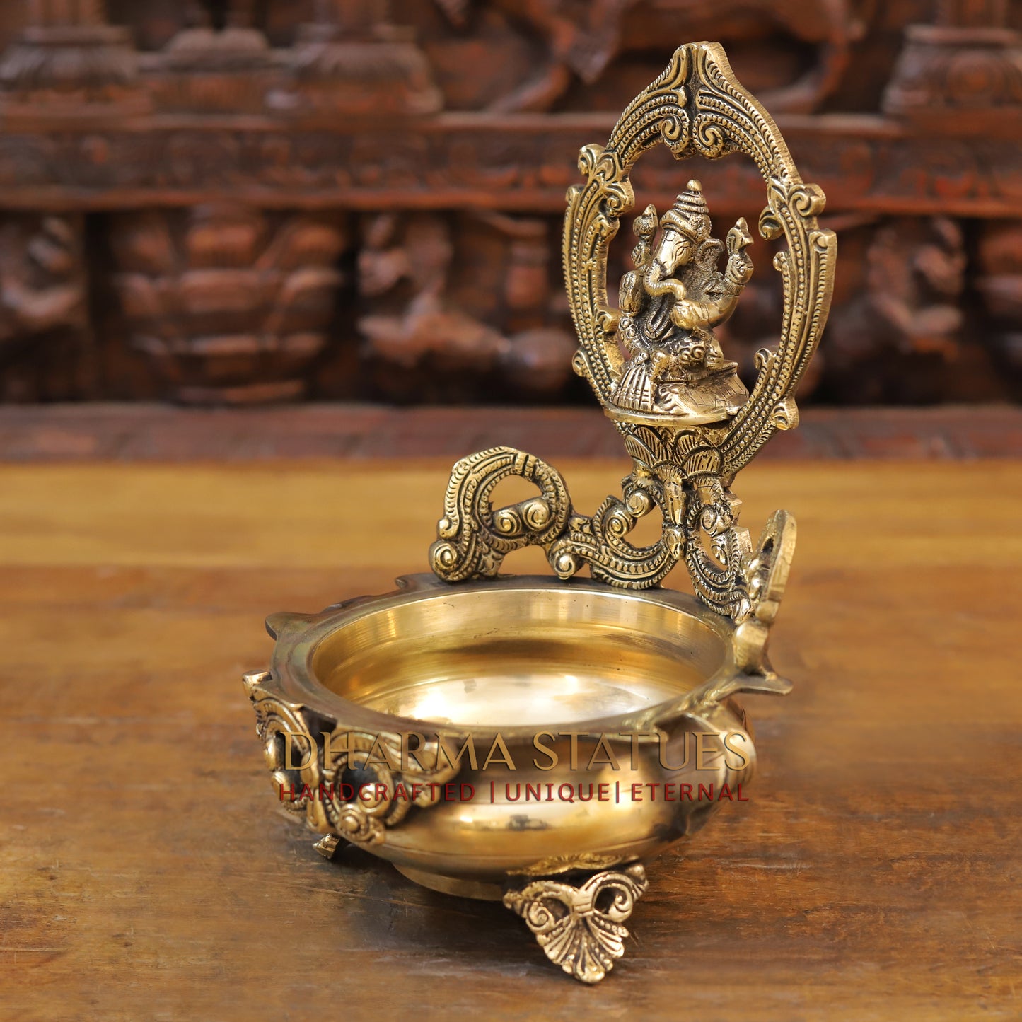 Brass Ganesh Urli, Golden Finish, 10"