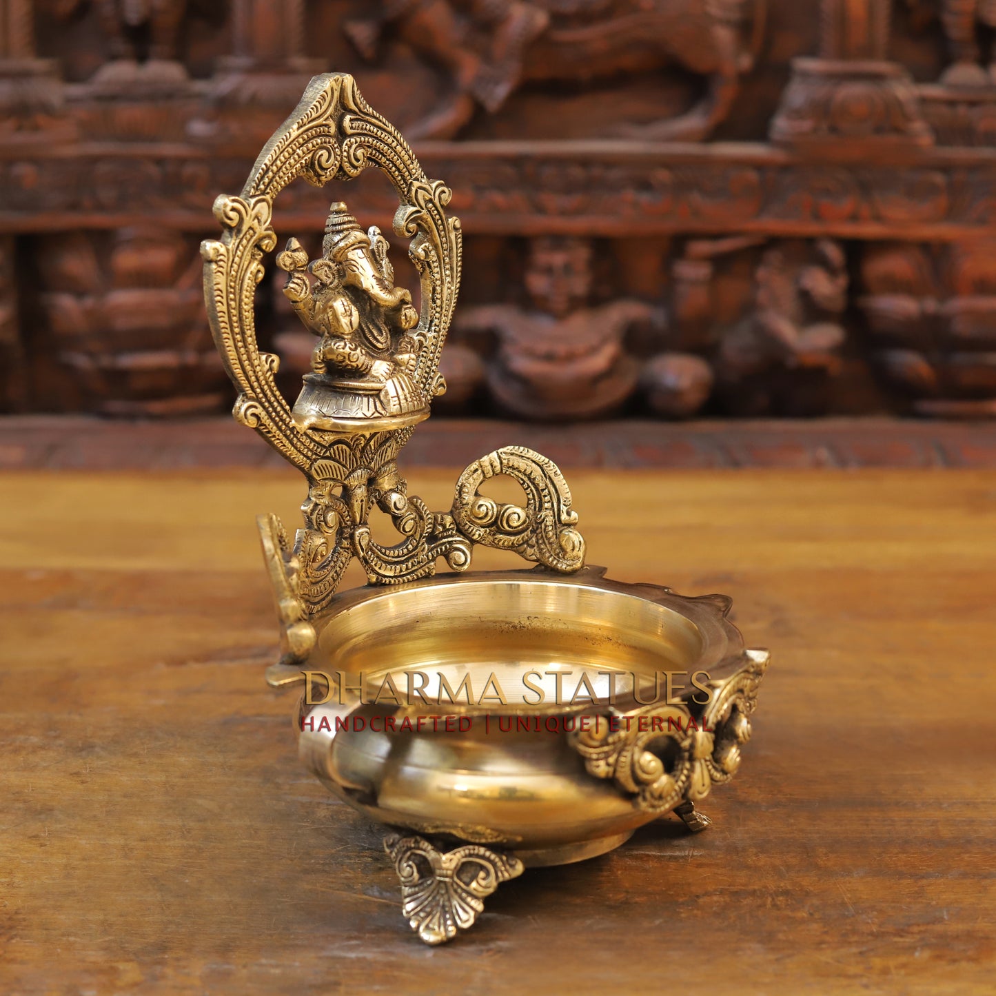 Brass Ganesh Urli, Golden Finish, 10"