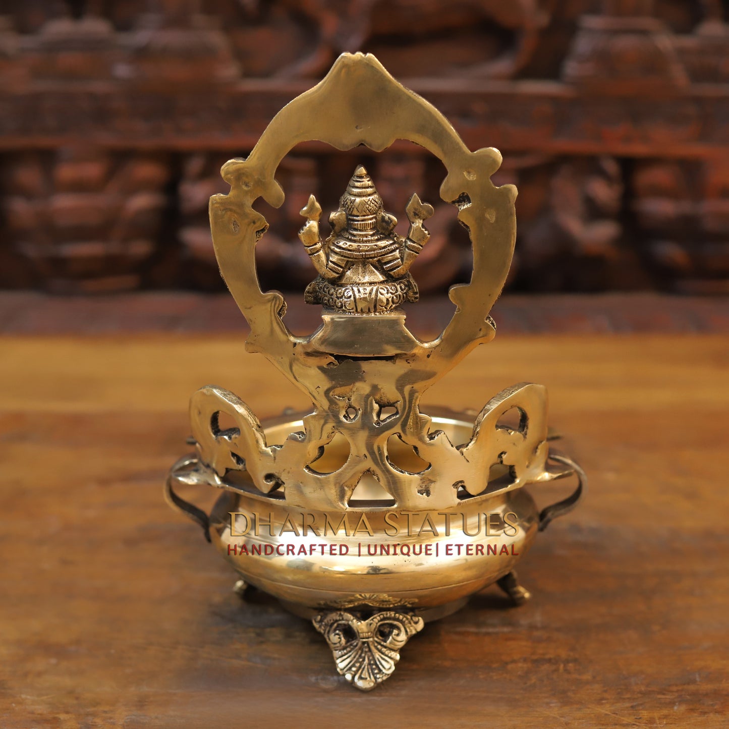 Brass Ganesh Urli, Golden Finish, 10"
