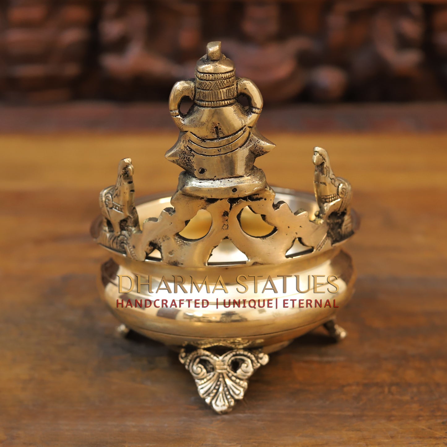 Brass Ganesh Urli, Golden Finish, 8"