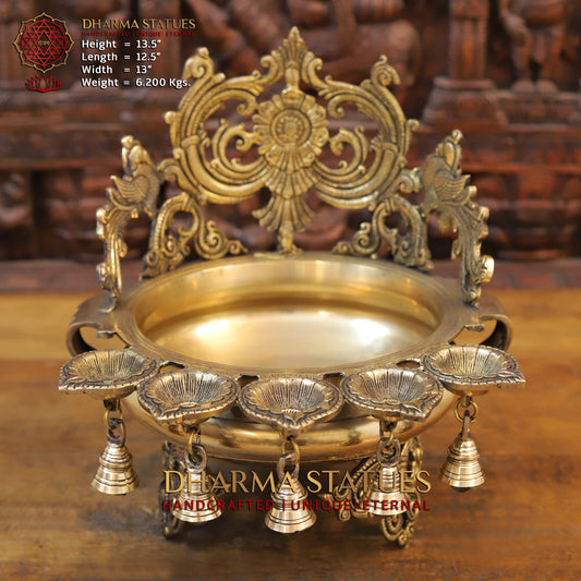 Brass Urli with Bells, Golden Finish, 13.5"