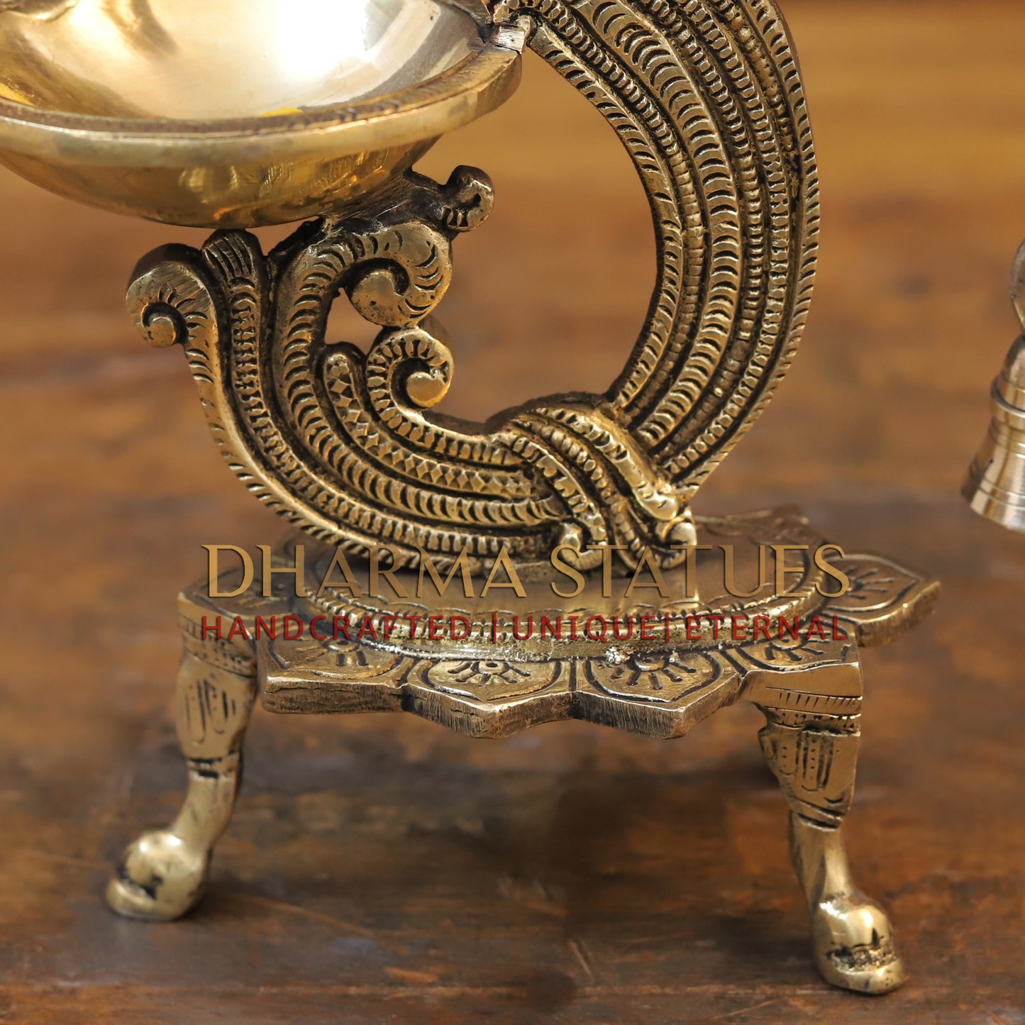 Brass Peacock Diya, Golden Finish, 12"
