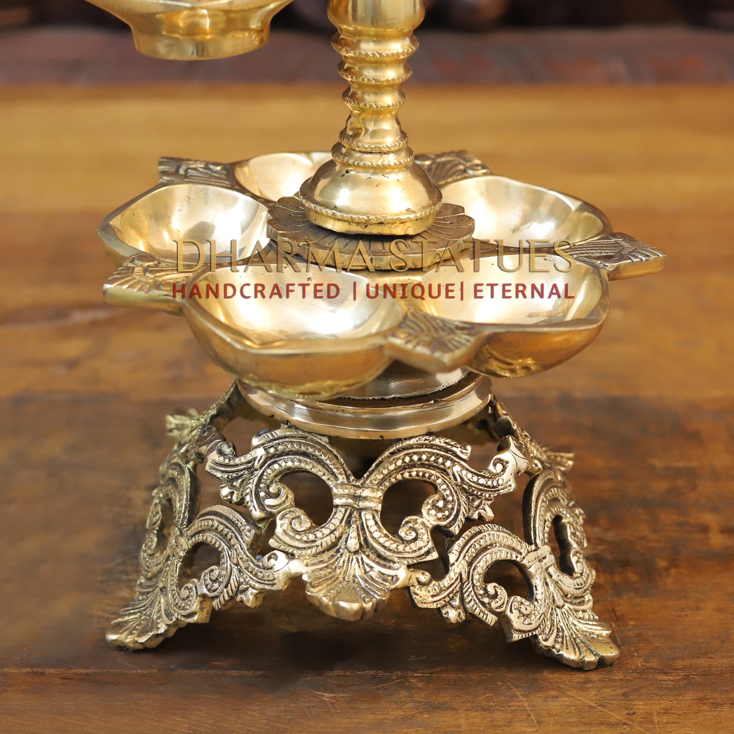 Brass Parrot Holding Deepak with Oil Wick Diya, Fine Gold Finish, 20.5"