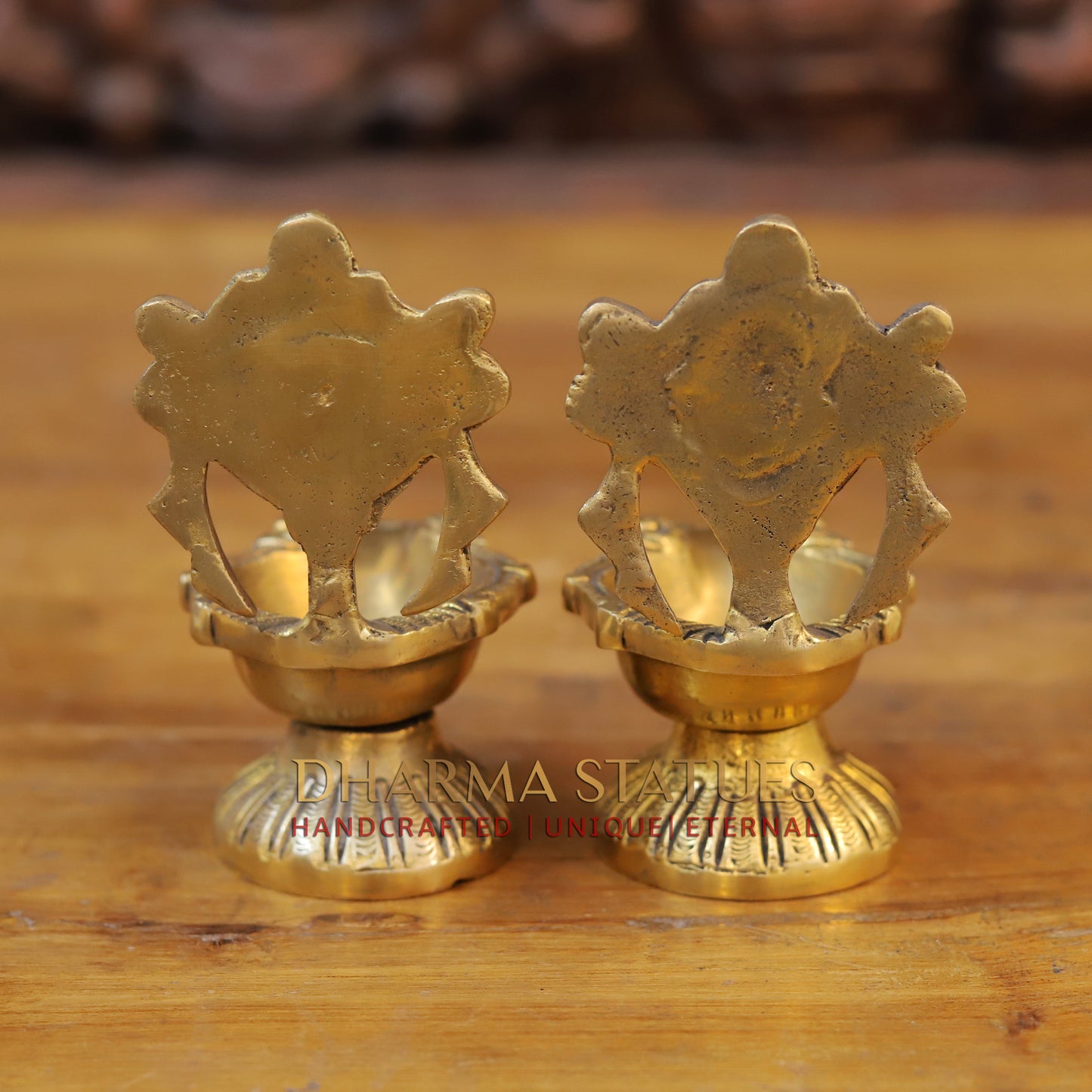 Brass Shankh Chakra Diya, Fine Golden Finish 5.5"