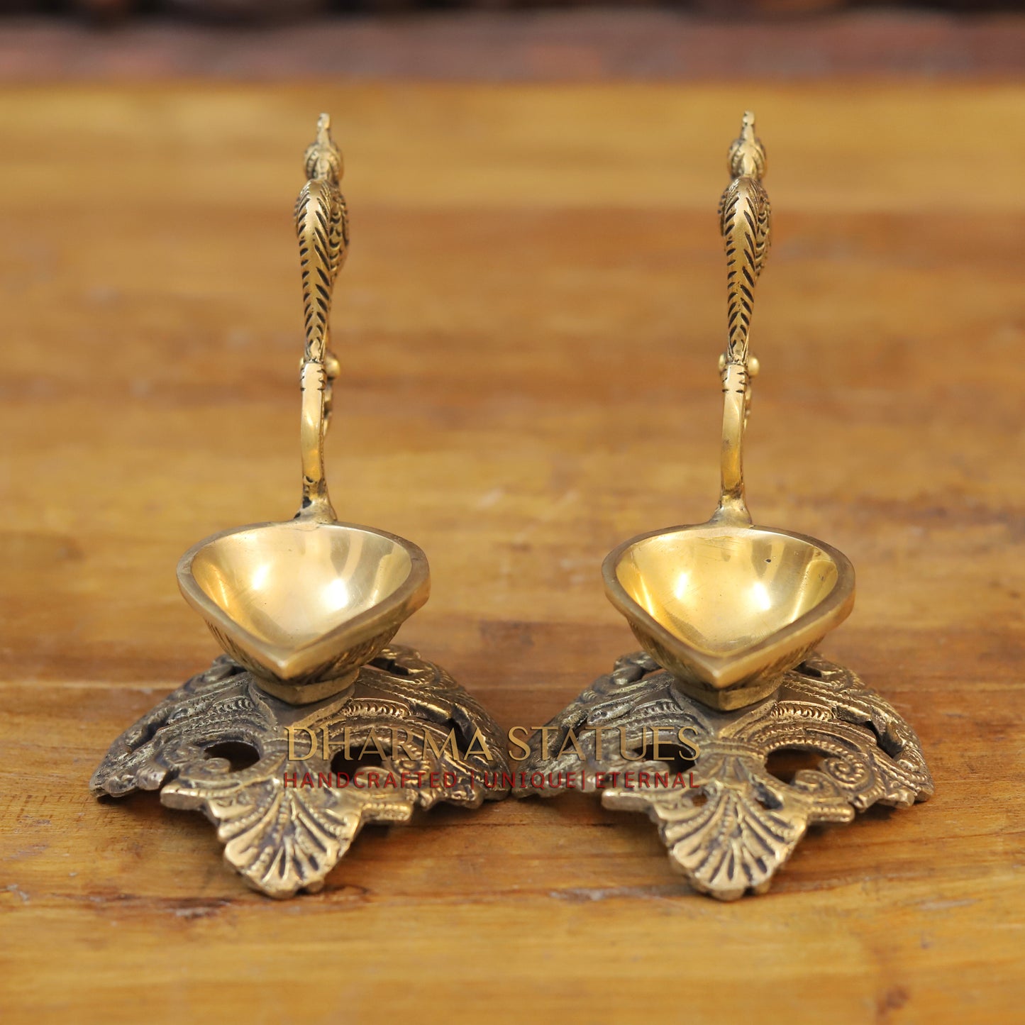 Brass Peacock Handle Diya, Fine Golden Finish 5.5"