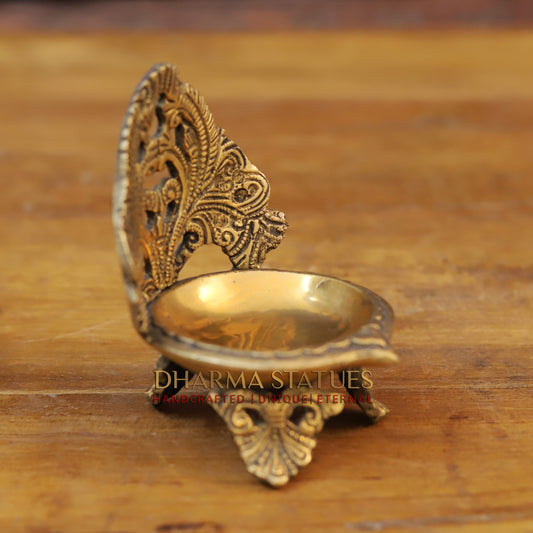 Brass Diya, Fine Golden Work 5"