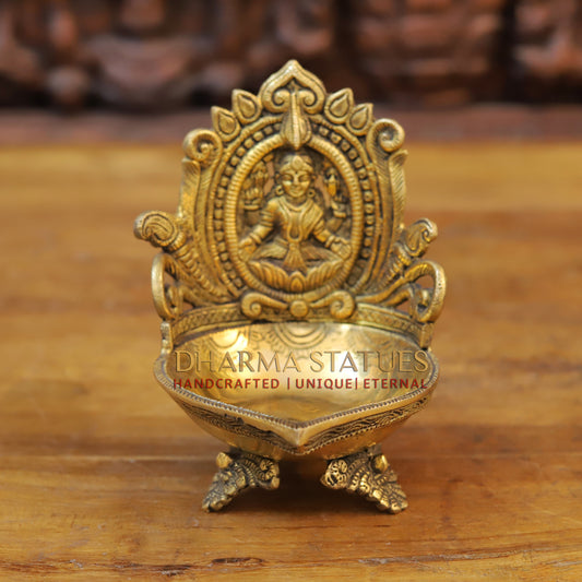Brass Lakshmi Diya, Fine Golden Finish 7"