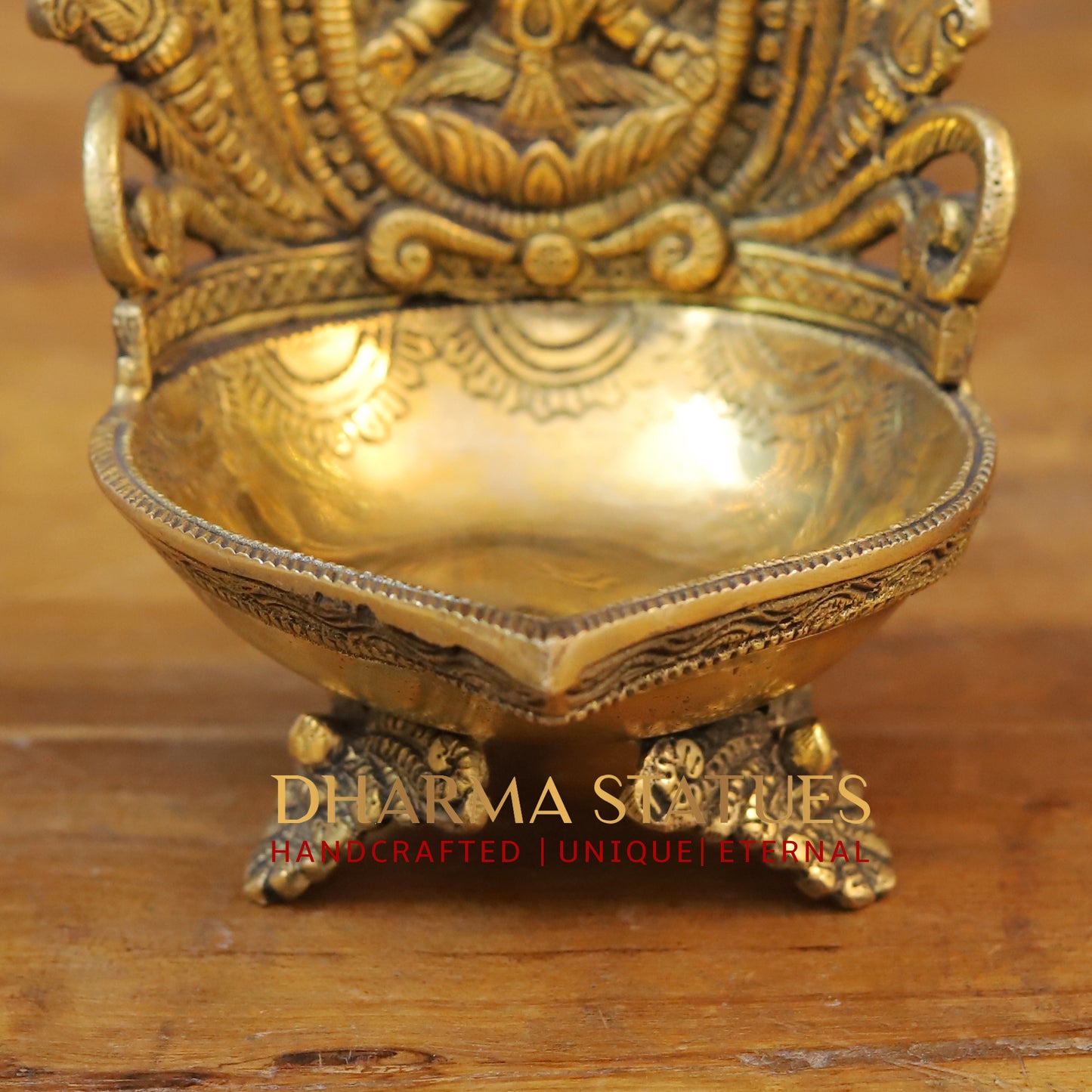 Brass Lakshmi Diya, Fine Golden Finish 7"