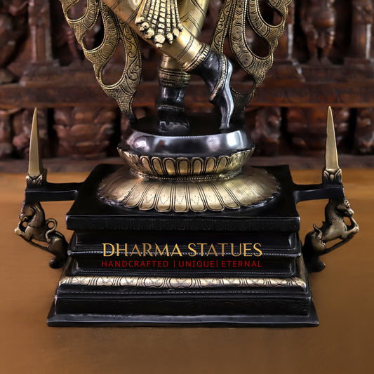 Brass Krishna Playing Flute, Black Patina & Golden Finish, 41"