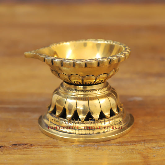 Brass Lotus Base Diya , Fine Golden Finish 3.5"